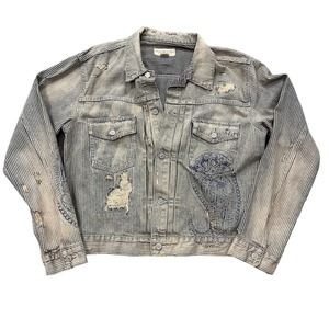 Ralph Lauren Denim & Supply Striped Distressed Jean Trucker Jacket Large EUC